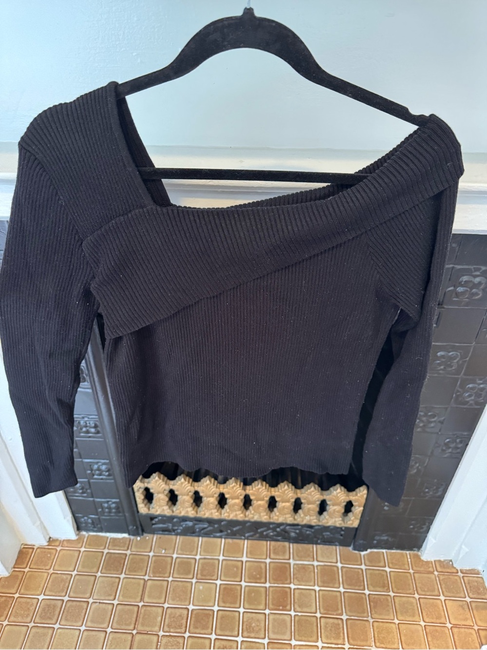 Ribbed Off-Shoulder Black Women's Sweater